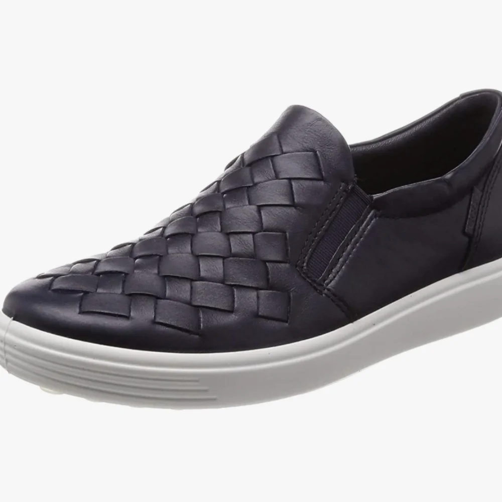 ECCO I  Black Soft 7 Leather Woven Slip-On Sneaker Loafers, 5/36 - Picture 2 of 16
